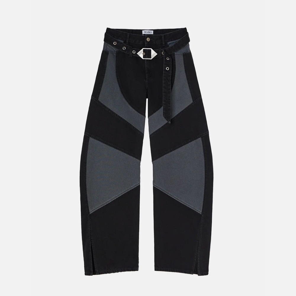 The Attico Black and Gray Patchwork Wide-Leg Jeans - Picture 2 of 8